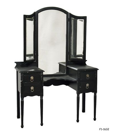 VANITY: 1920's, Painted Wood with Threefold Mirror, Four Drawers-Each with Brass Ring Pull, 45-1/2" X 18" X 66-1/2"H