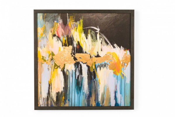 Contemporary Framed Abstract Print of Vertical Color Washes in Neutral Tones and Blues