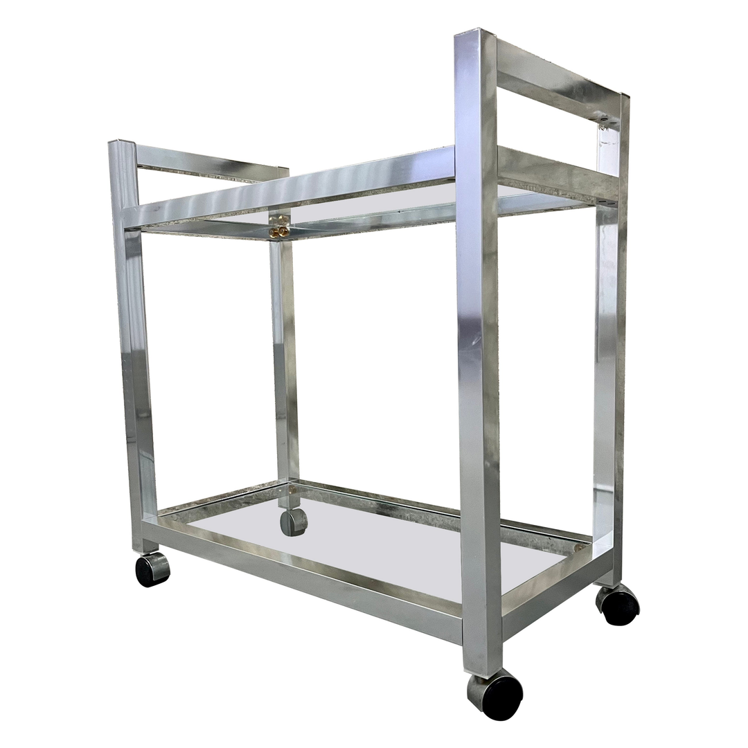 Mid Century Modern Hollywood Regency Chrome Dry Bar/ Serving Cart. Circa 1970s