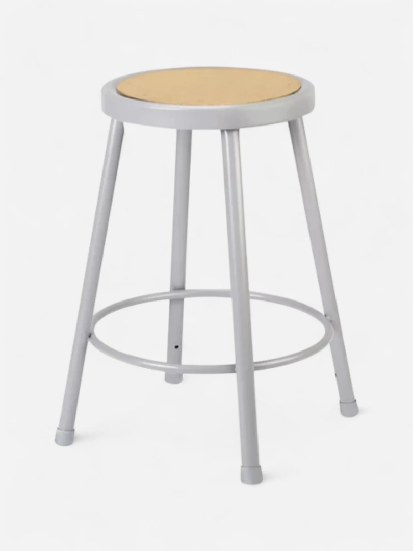 GRAY SHOP STOOL WITH WOODEN SEAT