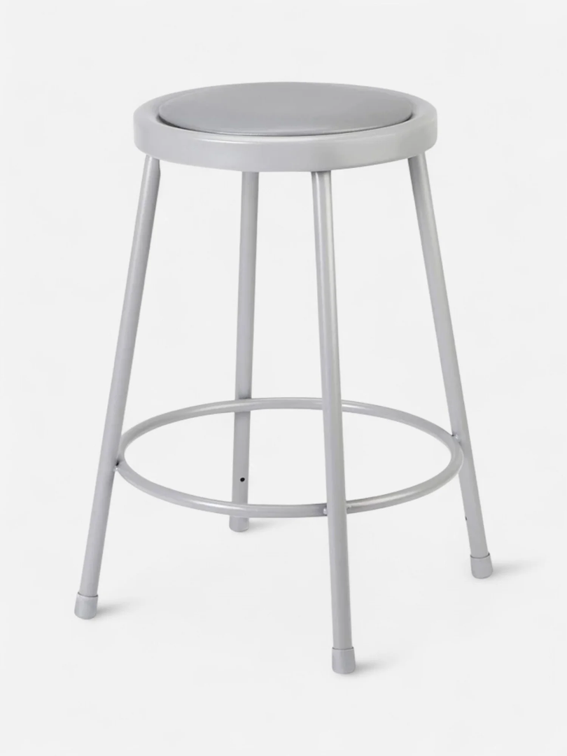 GRAY SHOP STOOL WITH PADDED SEAT