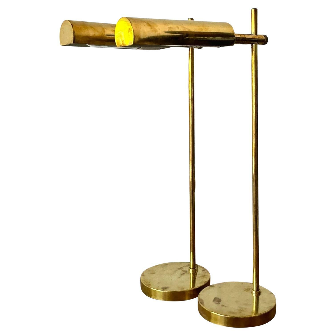 Vintage Boho Modernist Brass Table Lamps - A Pair