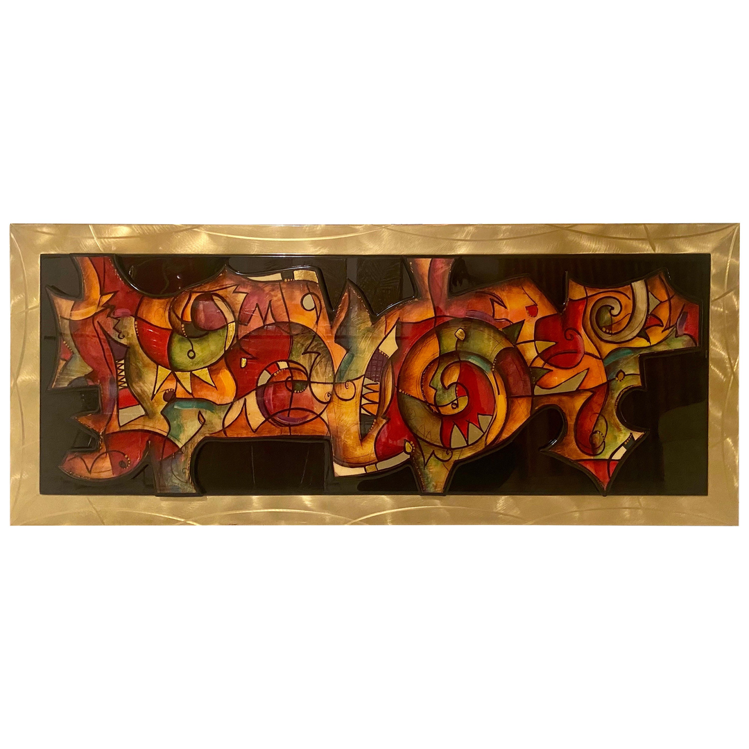 Modern Graffiti Geometric Swirls of Color on Acrylic 3D Mounted Wall Decoration