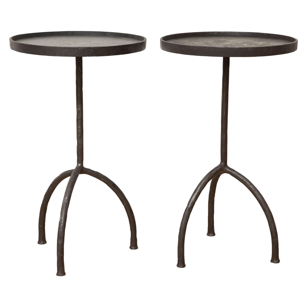 Pair of French Studio-Built Iron Tripod Martini Tables with Dark Bronze Patina