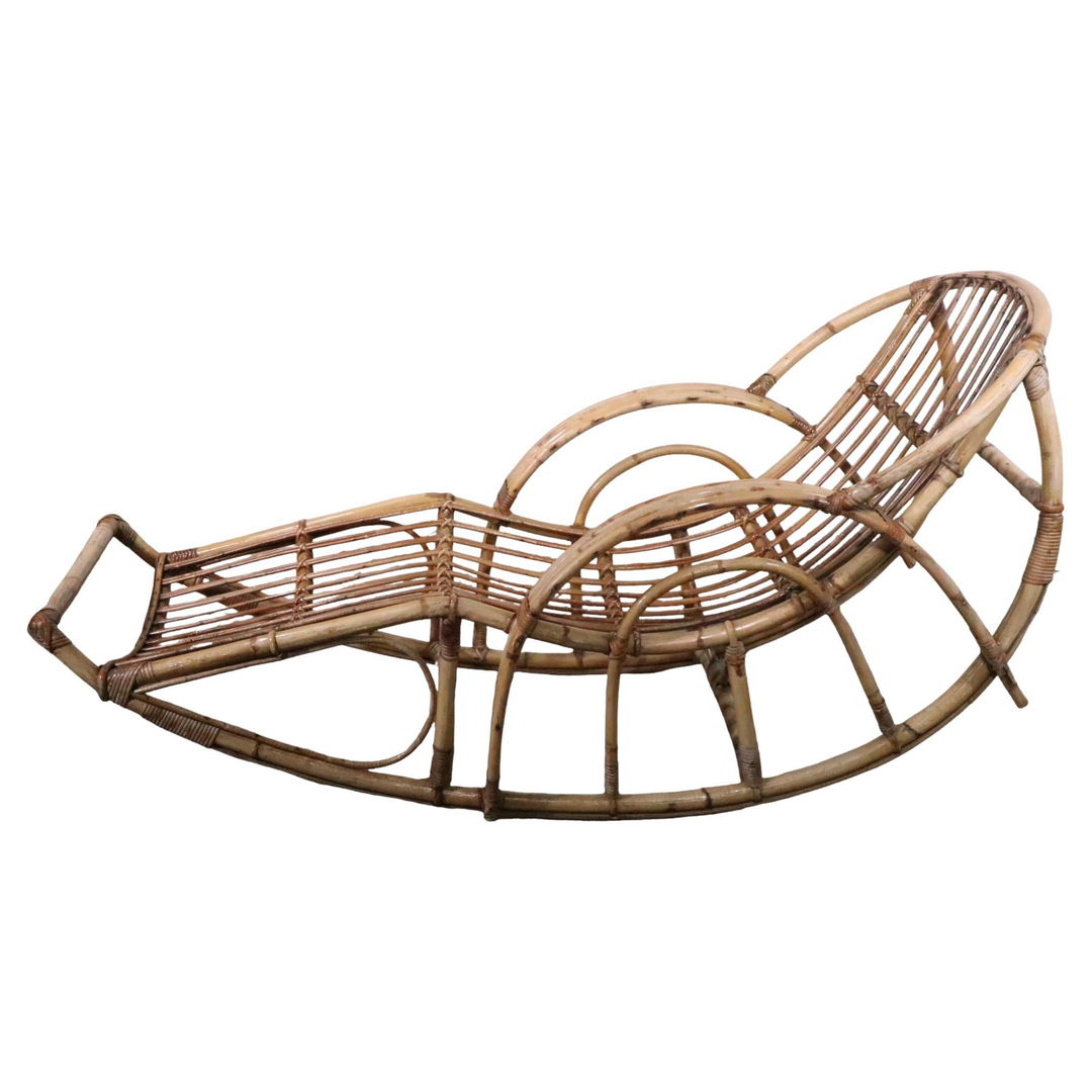 Vintage Mid Century Rocking Bamboo Chaise Lounge c 1950/1960's