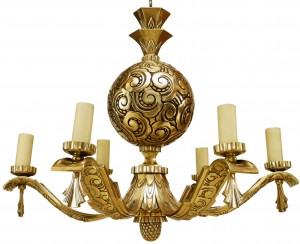 French Art Deco Bronze Scalloped Chandelier