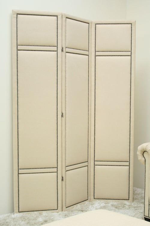 Cream 3-Panel Screen with Small Pewter Nails