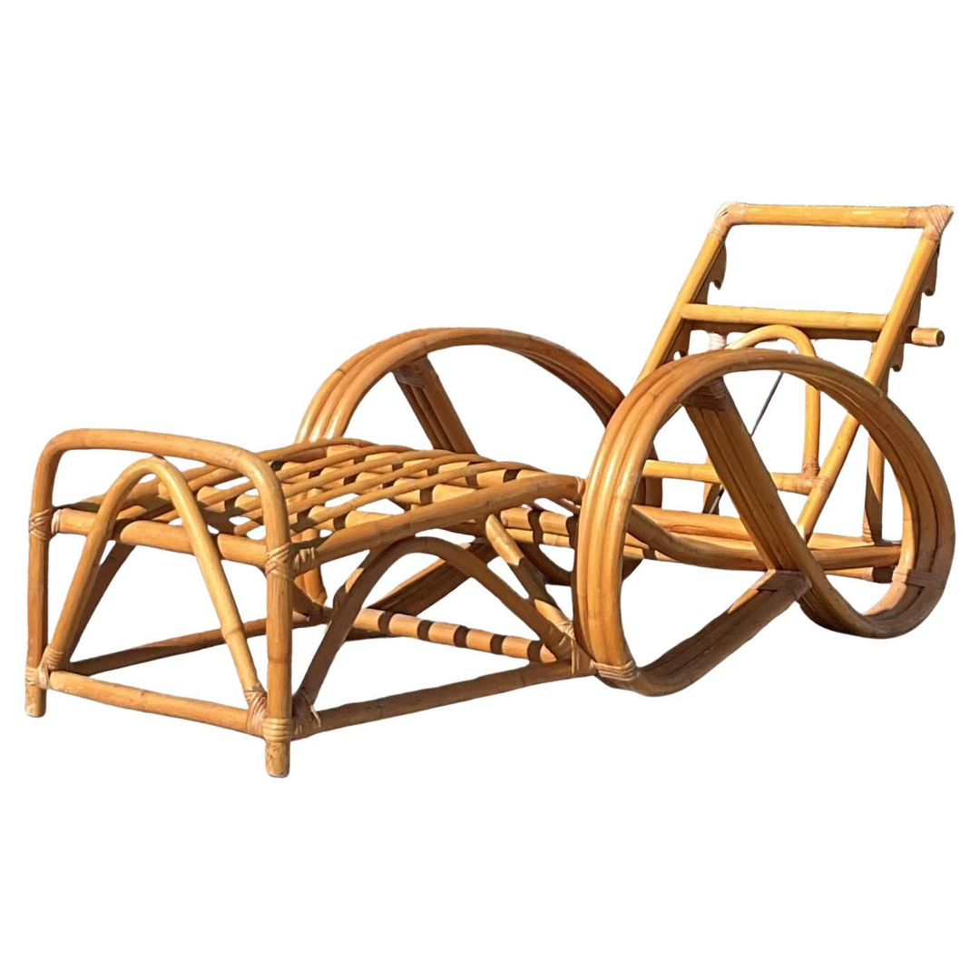 Vintage Coastal Bent Rattan Chaise Lounge