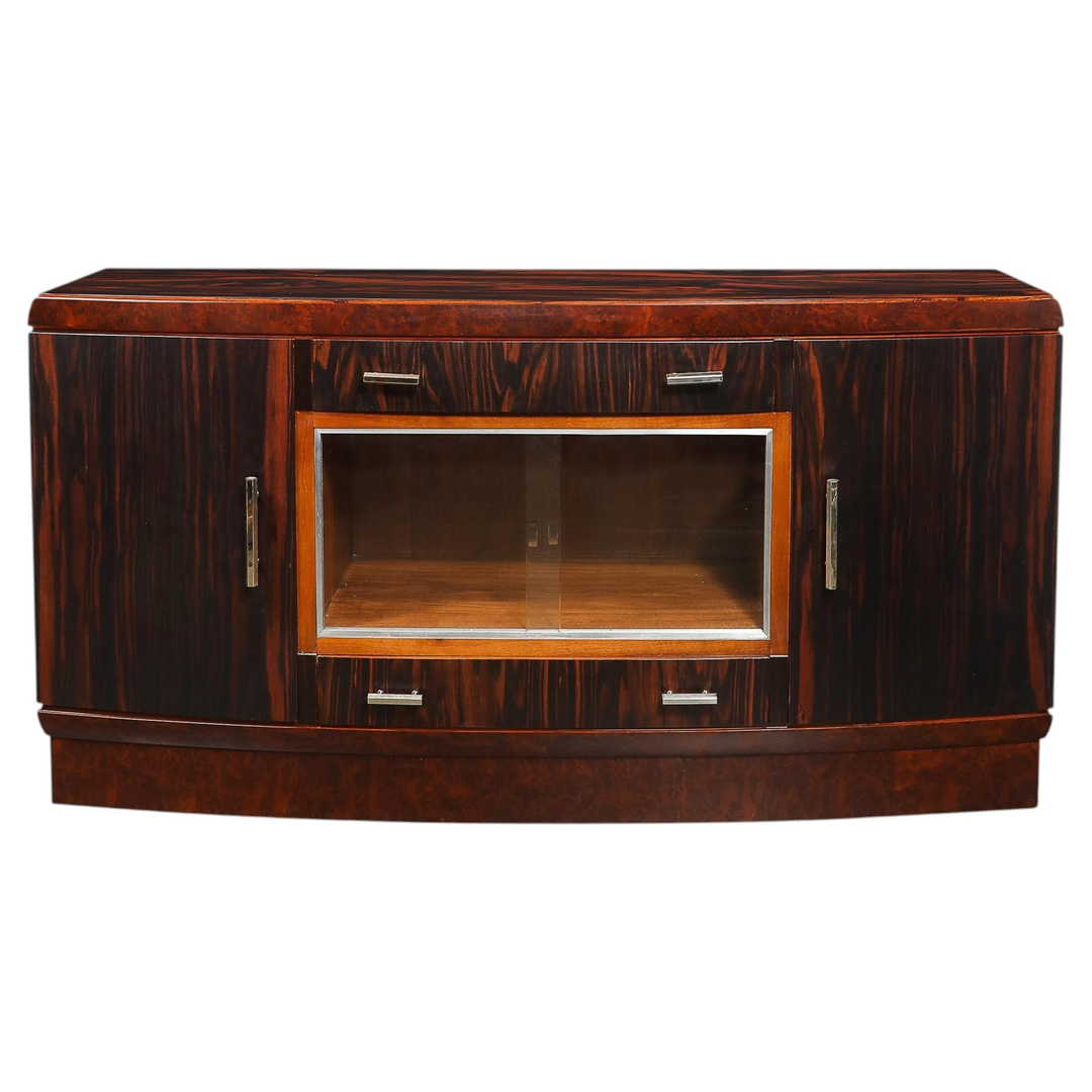 Art Deco Rosewood, Burled Carpathian Elm & Acacia Sideboard w/ Nickled Bronze
