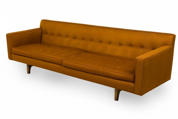 American Mid-Century Brown Tufted Floating Three-Seat Sofa