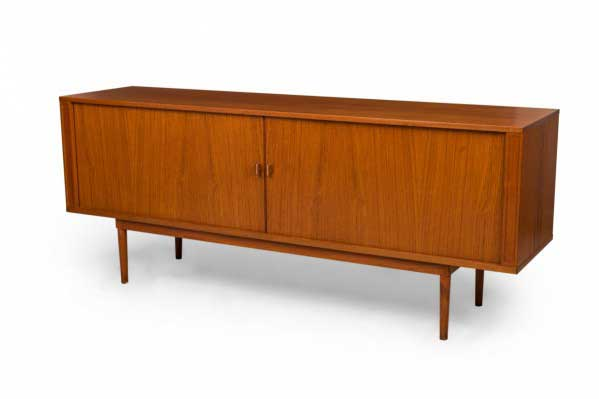 Mid-Century Danish Wooden Tambour Door Server Cabinet / Credenza