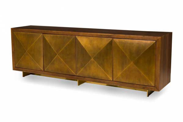 Contemporary Gilt, Wood, and Brass Faceted Front Sideboard