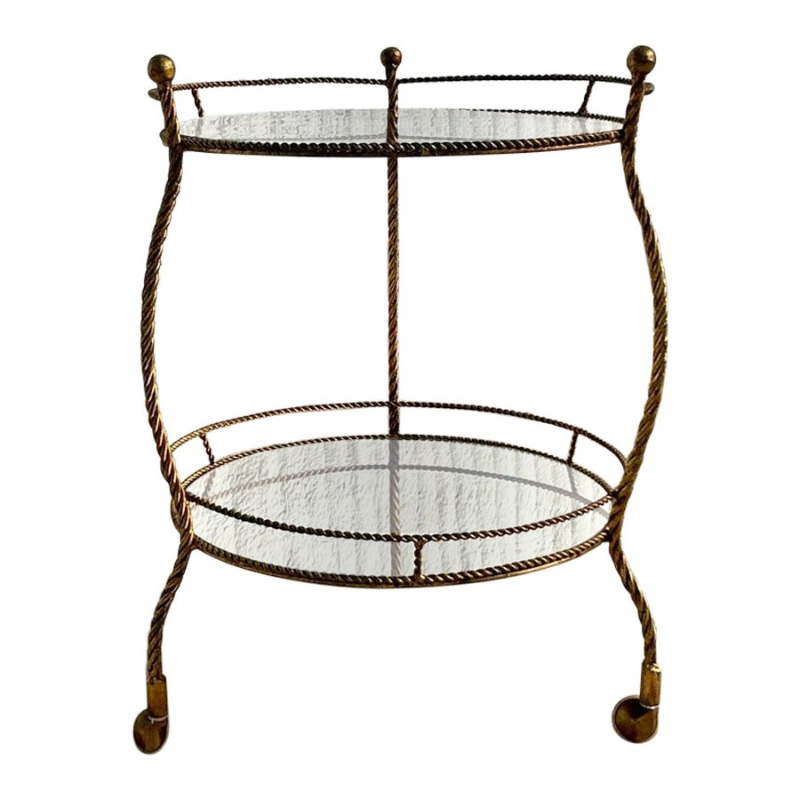 Mid 20th Century Vintage Regency Gilt Twisted Bar Cart