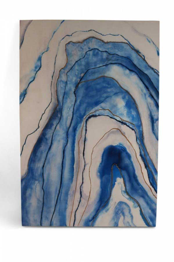 Abstract Blue, Brown, and Beige Spiral Painting on Canvas