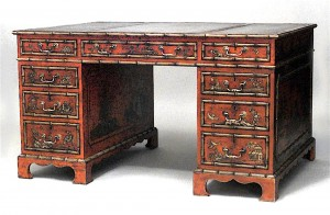 English Regency Style Lacquered Chinoiserie Partners Desk