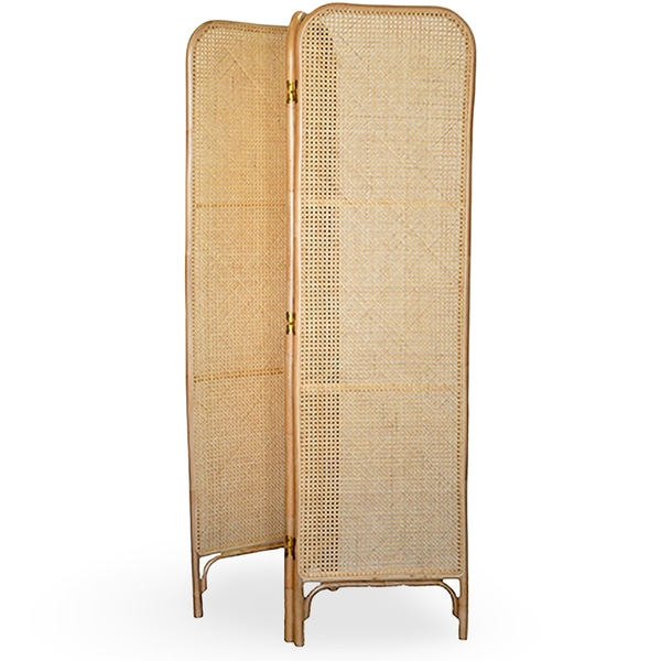 Screen, Room Divider; 3 rattan panels with bamboo frame