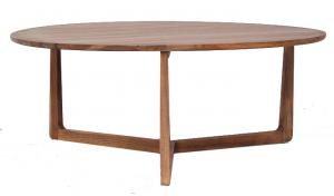 Contemporary Round Teak Stretcher Base Coffee Table