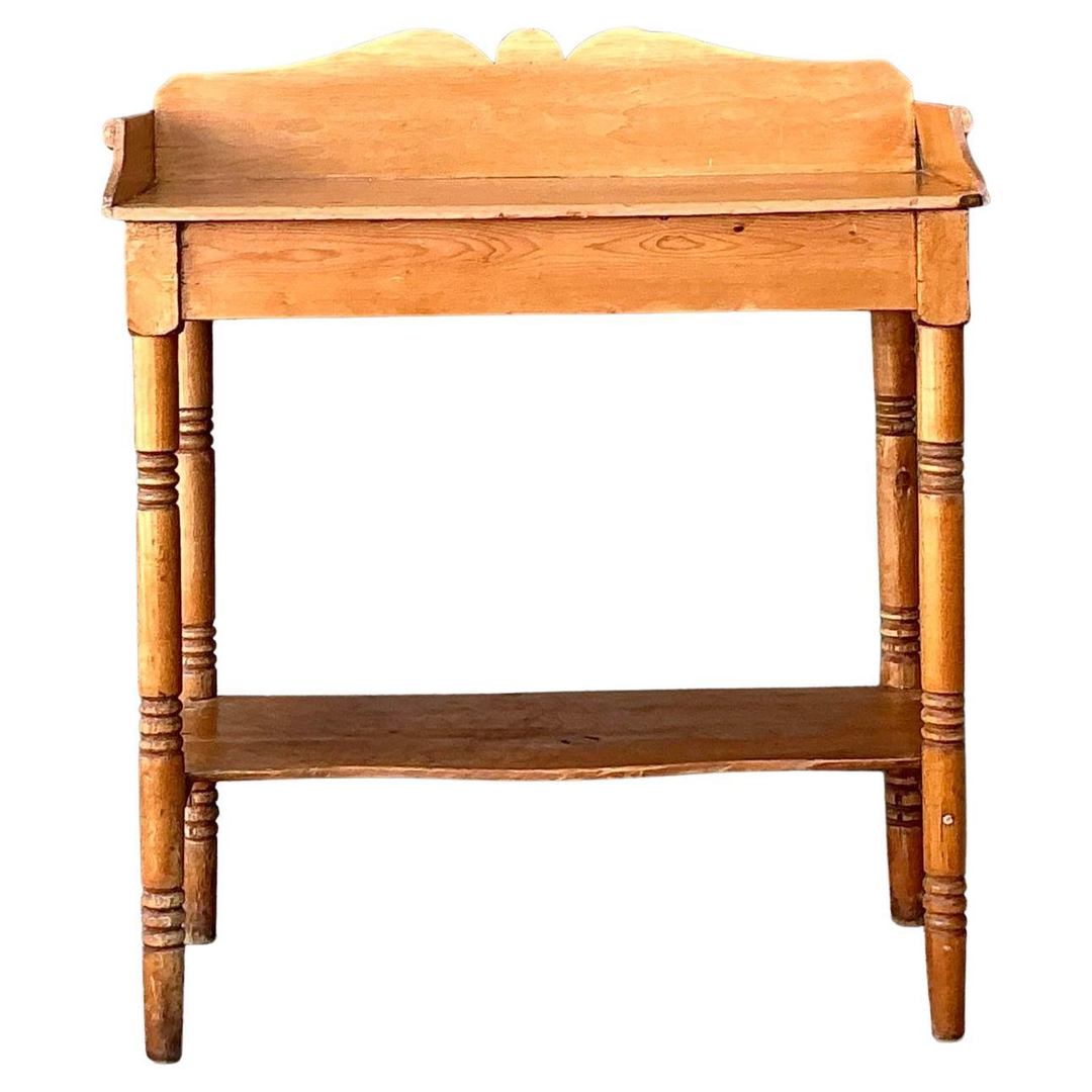 Vintage Turned Wood Pine Sideboard