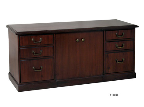 CREDENZA: Traditional, "Kimball" Walnut, Two Center Doors with Two Shallow and One Deep Drawers on Left & Right Side-Six Total, Casters, 66" X 19" X 29-1/2"H