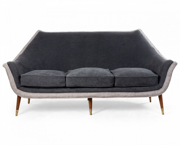Mid-Century Two-Tone Gray 3 Seat Sofa