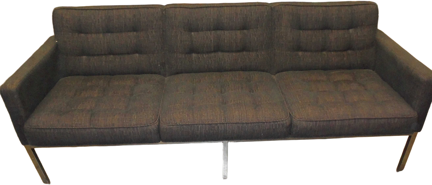 Sofa, Upholstered, Navy Blue Tweed W/Chromed Steel Legs, 70's Moderne, Warehouse, Navy Blue, Silver, Sofa, Sofas, No Visible Wear And Tear, Tweed, Steel, 1970's, Moderne