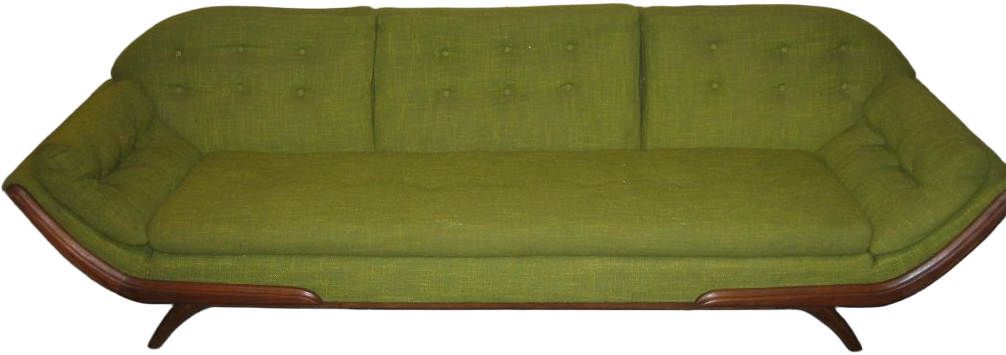 Sofa, Wood Frame, Upholstered, Lime Green Herculon Upholstery, Sculpted Oak Trim On Front, Radial Oak Legs, Danish Modern, 1960's, Warehouse, Lime Green, Medium Brown, Sofa, Sofas, No Visible Wear And Tear, 96"W, 36"D, 30"H, UNIVERSAL, Tweed, Oak, Danish Modern, 1960's