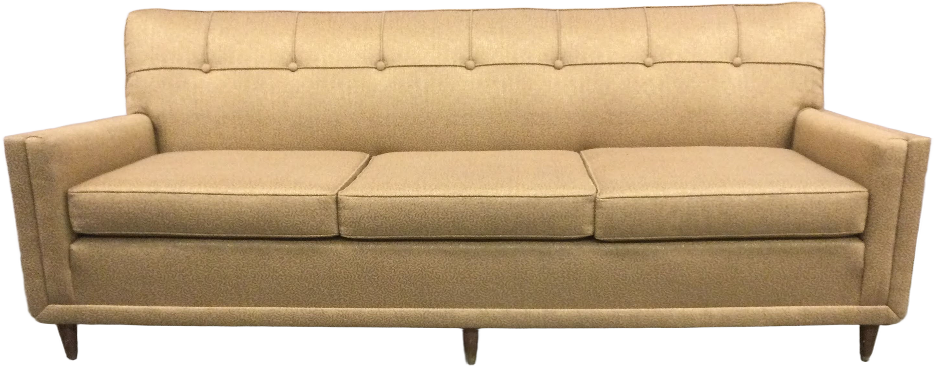 Mid Century Modern Sofa, Upholstered In Gold Vermicelli Weave, Wood Tapered Legs, Warehouse, Gold, Brown, Sofa, Sofas, Normal Wear And Tear, 80"W, 36"D, 30"H, UNIVERSAL, Upholstery, Wood, Abstract Print