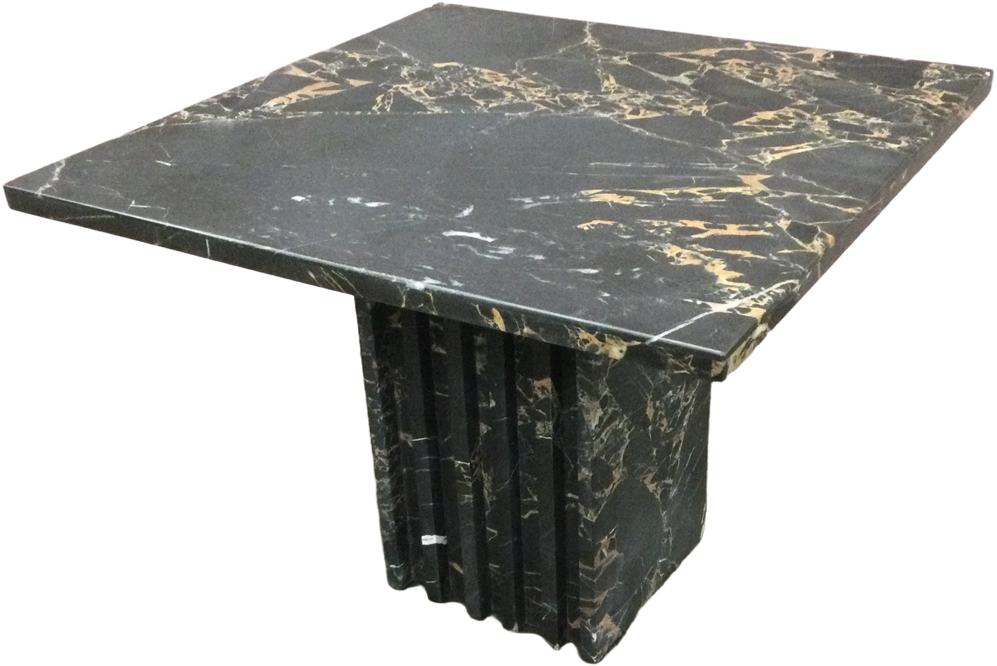 Square Black Marble Side Table With Fluted Base, Warehouse, Black, Brown, Accent Table, Table, Gray, Normal Wear And Tear, 21"W, 16"H, UNIVERSAL, Marble, Marbled